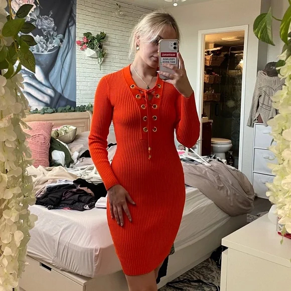 chinese dress ladies Orange sleeveless floral lace midi dress